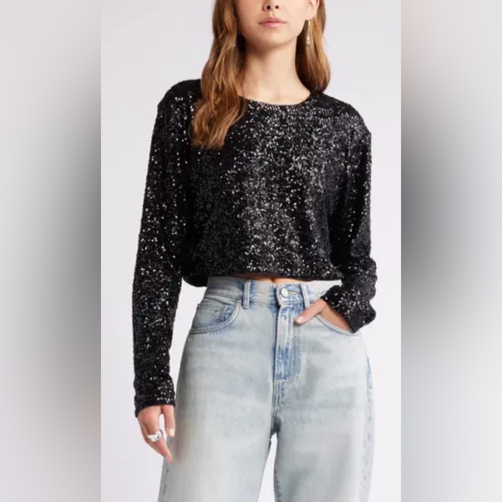 Open Edit Cropped Sequined Top